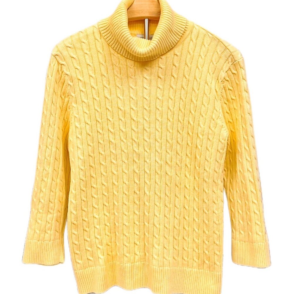 Pria Cable Knit Sweater High Neck Yellow Long Sleeve Top Fall Winter Medium NEW